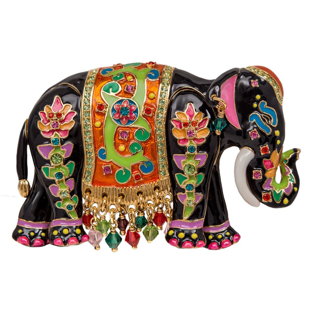 Ritzy Couture Royal Maharajah Elephant Black Multicolor Pin/Pendant (Goldtone)